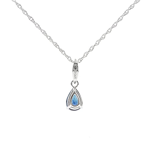 Gin And Grace 10K White Gold Genuine Blue Sapphire Pendant With Diamonds For Women | Ethically, Authentically & Organically Sourced (Pear-Cut) Shaped Sapphire Hand-Crafted Jewelry For Her | Sapphire Necklace For Women #TOP1