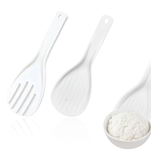 EORPAVU Cucchiai da riso, 2 pezzi Cucchiaio per riso antiaderente Cuociriso Cucchiaio per riso Cucchiaio per fornello resistente al calore Utensili da cucina (Bianco)