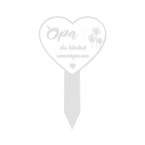 MOAZIFI Grabstein Urnengrab - Grabschmuck Wetterfest aus Hochwertigem Acryl mit Herz Motiv und Personalisierter Inschrift, Elegante Friedhof Deko für Opa in Zeitlosem Weiß