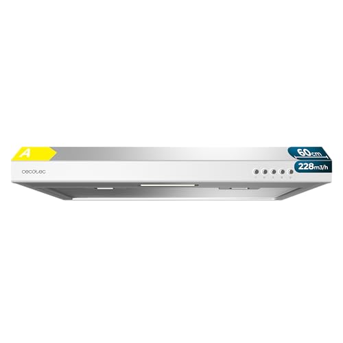 Cecotec Campana Extractora Convencional 60 cm Bolero Flux CM 602100 White A. Acabado Pintado Blanco, Succión 228 m³/h, 3 Velocidades, Filtro de Aluminio, Clase A, Motor BLDC y Luz LED