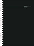 Wochenplaner Balacron schwarz A5 Ringbuch 2027: Wochenkalender A5 (15x21 cm) mit 1 Woche auf 2 Seiten, Ringbindung, Zeiteinteilung 7-22 Uhr & 4-sprachigem Kalendarium für Arbeit & Studium