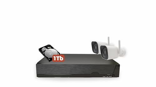 Energeeks - Grabador NVR - 2 Cámaras de Exterior Incluidas - 16 Canales - Disco Duro 1TB - Grabación 24/7 - Compatible con ONVIF y Conexión RJ45