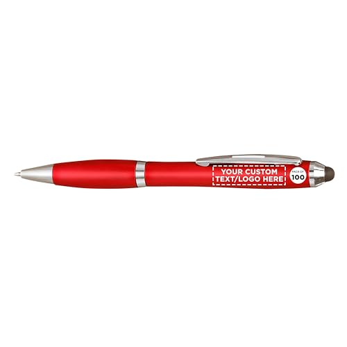 Personalized Stylus Pens, Set of 100 by DISCOUNT PROMOS- Plastic with Black Ink, Great for Office, Business, Tradeshows, Events- Red