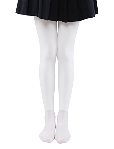 EVERSWE Girls Winter Warm Fleece Lined Tights Thick Dance Tights (9-11 , White)