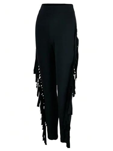WDIRARA Women's Plus Size Elastic Waist Fringe Trim Pants Stretch Skinny Pants2