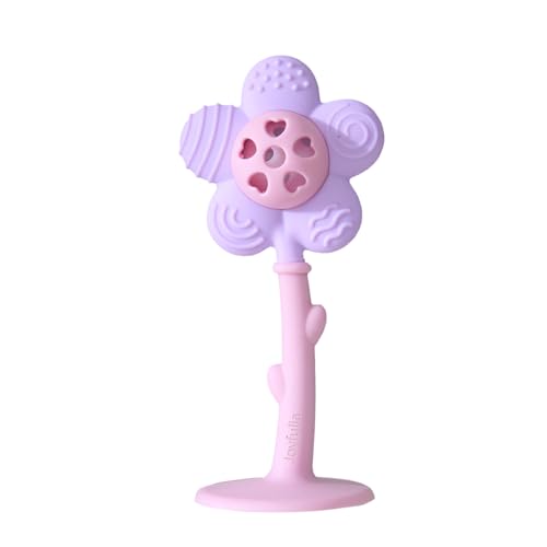 Image of Baby Teething Toys 3-6 Months, Teether and Sensory Rattle for Babies 0-6 Months, Food Grade Silicone Teethers 6-12 Months, Infant Teething Relief Chew Toys, Sunnyflower Teether Toy BPA Free - Purple