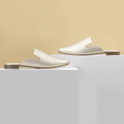 Image of MUSSHOE Women's Pointed Toe Mule Flats: Comfortable Lightweight Slip On Backless Loafers with Memory Foam for Office Work & Dressy Casual Wear