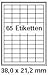 Produktbild pripa Etikettenformat 38 x 21,2 mm 200 Blatt DIN A4 Selbstklebende Etiketten (200)