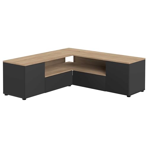 Symbiosis Angle, Tavolino porta tv angolare, Nero e Rovere Naturale 130x130.05x45 cm