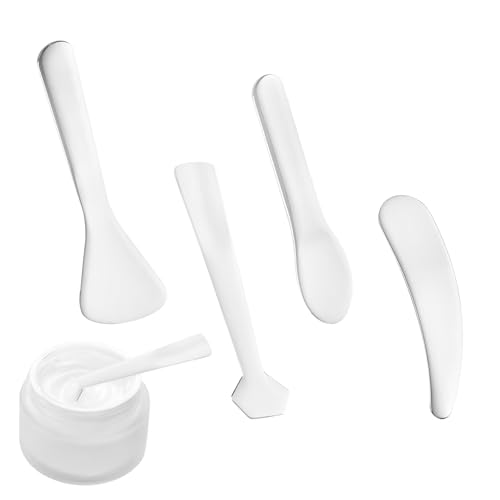 Lot de 4 spatules de maquillage courbées en acier inoxydable - Applicateur de masque facial - Spatule de beauté - Applicateur de maquillage - Spatule en...
