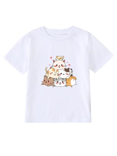 Image of Girl's Cute Cat Graphic T-Shirts Funny Animal Lover Tee