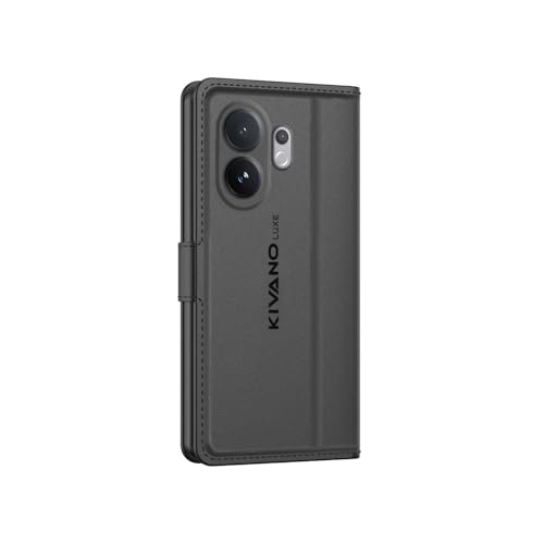 Image of KIVANO LUXE for Vivo V60E 5G / Vivo T4 Pro 5G / Vivo V60 5G Luxury Handmade Leather Magnetic Flip Folio Case | Card Holder & Kickstand | Slim Protective Cover | Unisex - Black