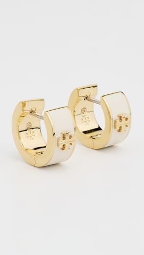 Image of Tory Burch Women's Wide Icon Enamel Huggie Hoop Earrings