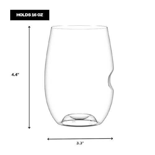Unbreakable Stemless Wine Glass – Set of 4, 16oz, Dishwasher Safe, BPA-free Tritan, Clear Stemless Red Wine Glasses, Shatterproof for Indoor, Outdoor, Everyday Use. Reusable, Made in the USA