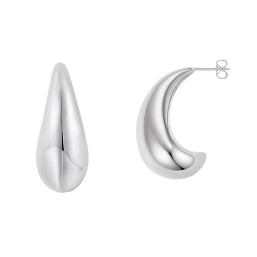 Chunky Gold Teardrop Hoop Earrings for Women 14K Gold Plated Hypoallergenic Waterdrop Hollow Open Huggie Hoops Earrings Lightweight Thick Tear Drop Dangle Earring Fashion Jewellery Gifts for Women