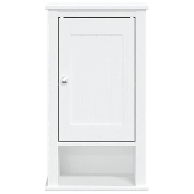 White Solid Pine Wood Bathroom Wall Cabinet, Space-Saving Storage Organizer for Toiletries, Modern Furniture Design