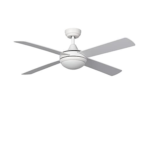 TECHBREY Ventilador de Techo Baffín con Plafón LED y Mando a Distancia, 6 Velocidades, Temporizador, Silencioso, Color Blanco 132cm Motor DC 4 Aspas Sistema Reverse Air Dual, Modos Verano e Invierno