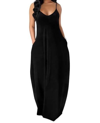 OFEEFAN Plus Size Maxi Dress for Women Black Summer Dress