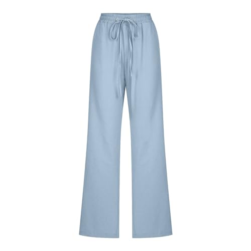 Hvyesh Womens Casual Cotton Linen Pants Lightweight Summer Relax Fit Elastic Waist Straight Leg Solid Lounge Long Trousers3