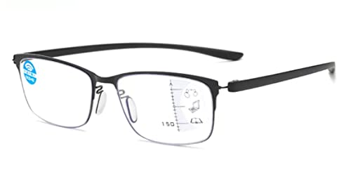 DeBrillo Gleitsichtbrille Lesebrille Halbrahmen Multifokale Gläser Unisex Dioptrien mit Anti-Blaulicht eckig ( wahlweise +1.00 / +1.50 / +2.00 / +2.50 ) (SCHWARZ, 1.50, diopters), Einheitsgröße Cover