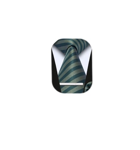 Image of Enlision Ties for Men Plaid Stripe Tie Handkerchief Woven Classic Formal Necktie Pocket Square Clip Set