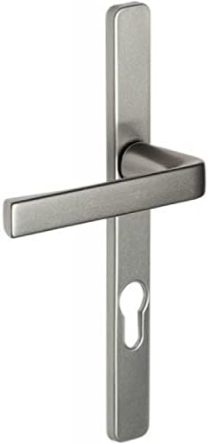 KAZA 24mm Glazed On Narrow Plate Door Handle Set Key I for Entrance Door/Basement/Shed with Cylinder - Spacing 195mm - Aluminium - Silver Finish