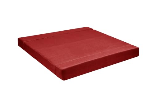 Image of Los Angeles Foldable Four Seater Sofa Cum Bed, Sofa Bed 6X6 Feet Jute Fabric Washable Cover Including Four Cushion Perfect for Living Room,Office - Red Color
