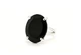 Sophisticated Black Ring - Oval Black Onyx in 925 Sterling Silver Double Band - Handmade Jewelry for Special and Everyday Occasions - Black Onyx Jewelry for Women - With Box