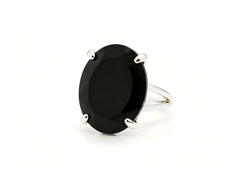 Sophisticated Black Ring - Oval Black Onyx in 925 Sterling Silver Double Band - Handmade Jewelry for Special and Everyday Occasions - Black Onyx Jewelry for Women - With Box