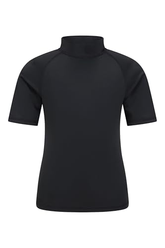 Mountain Warehouse Short Sleeves Kids Rash Vest - UPF50+ Sun Protection Rash Guard, Fast Dry, Flat Seams Childrens Top - for Spring Summer, Swimming Jet Black (Plain) Kids Size 9-10 Years