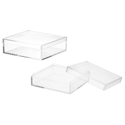 Acrylic Box with Lid, 4.33 x 4.33 x 1.57 in Acrylic Display Case Plastic Square Cube Container Storage Holder Stackable Bins for Cosmetic Collectible Candy Jewelry(2 Pack, Clear)