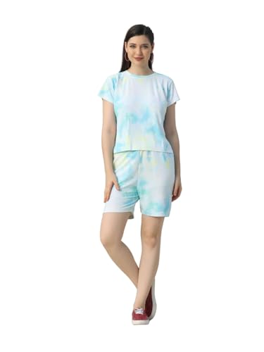 Image of GRECIILOOKS Cotton Co-Ord Set For Women | Outfits Tracksuit Set | Co-Ord Set For Women Stylish | Travel Pajama Set | Tie Dye Printed Short | Half Sleeve