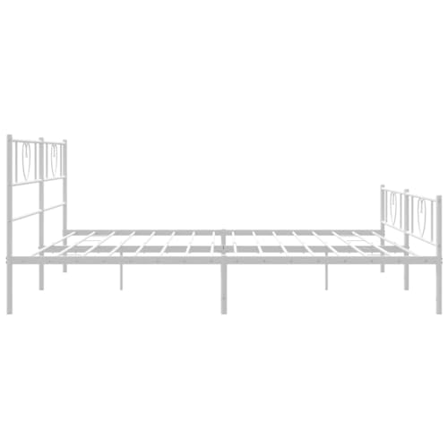 vidaXL Bettgestell, Bettrahmen mit Kopfteil Fußteil, Metallbett Bett mit Lattenrost, Doppelbett Gästebett Schlafzimmer, Metall Weiß 180x200cm – Bild 5
