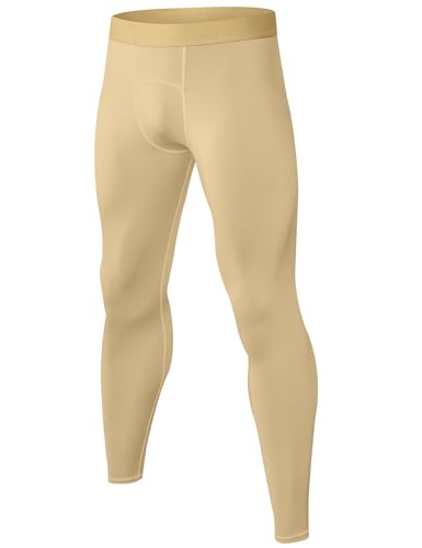 SPVISE Beige Thermal Compression Pants for Men Dry Cool Sports Baselayer Football Running Tights Athletic Leggings Underwear