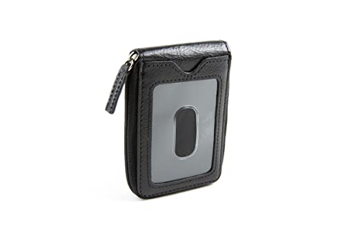 Men's Wallet RFID Zipper Front Pocket Outer ID Black