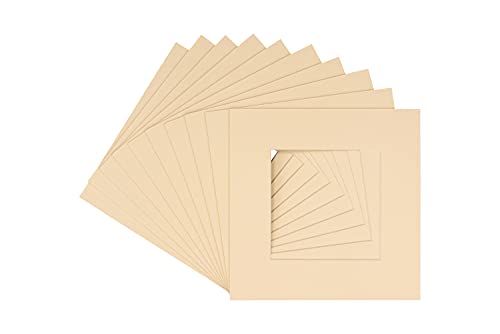 CountryArtHouse Beige Acid Free 12x12 Square Picture Frame Mat with White Core Bevel Cut for 8x8 Pictures - Fits 12x12 Frame - Pack of 25 Matboard Show Kits with Acid Free Backings & Clear Bags