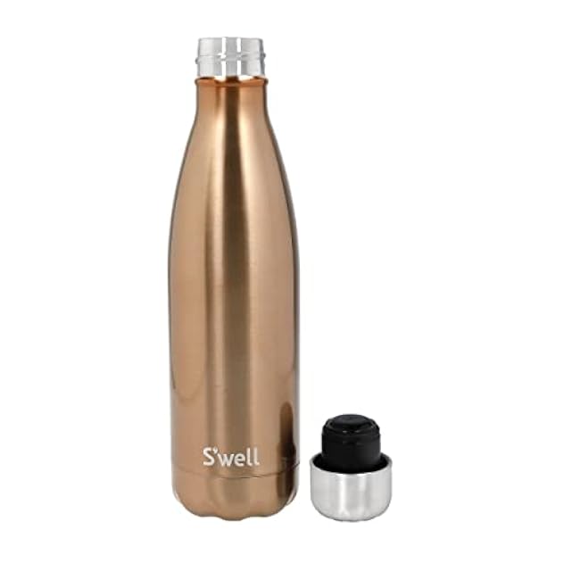 S'well Original Water Bottle, Pyrite, 500ml. Vacuum-Insulated Drinks Bottle Keeps Drinks Cold and Hot - BPA-Free Stainless Steel Hydration Bottle for On The Go