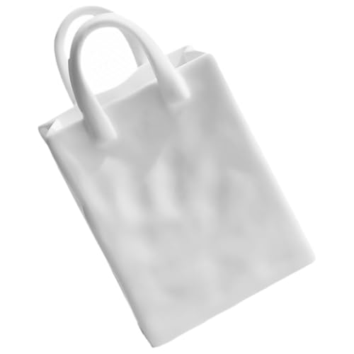 BESPORTBLE Vaso Decorativo a Forma di Borsa in Porcellana Bianca, Contenitore per Penne e Pennelli, Portaoggetti da Scrivania, per Arredamento Casa e Ufficio