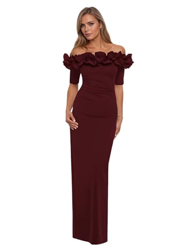 Off Shoulder Satin Mother of The Bride Dresses for Women Ruffle Maxi Formal Party Gown