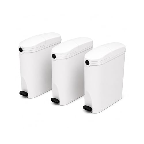 Image of Pro Washroom Sanitary Bin 20L Slimline Washrooms Toilets Hygienic Disposal Pedal Container Bins for Female Ladies and Baby Hygiene Products - 20 litres White (3 pack)