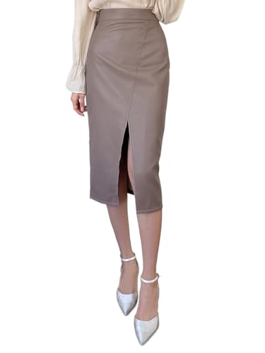 Women's Flowy Trendy Skirt Elegant Plain High Waist Slit Skirt