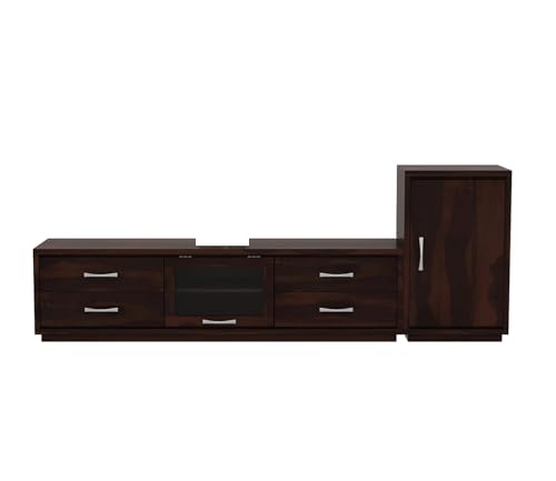 Image of Solid Sheesham Wood TV Unit - 4 Drawers, 2 Shelves, 1-Door Storage - Fits up to 70-Inch TV - Modern Design for Bedroom, Living Room, Hallway - Design 25