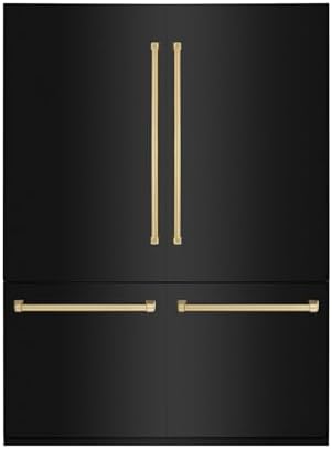 ZLINE RBIVZ-BS-60-G Autograph Edition 60 Inch 32.2 Cubic Feet French Door Built-In Bottom Freezer Refrigerator with Water Dispensers/Ice Makers in Black Stainless Steel and Polished Gold Accents