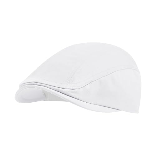 Newsboy Cap for Men 100% Cotton Mens Flat Hats Newsies Hat Classic Irish Gatsby Ivy Cabbie Golf Hats White