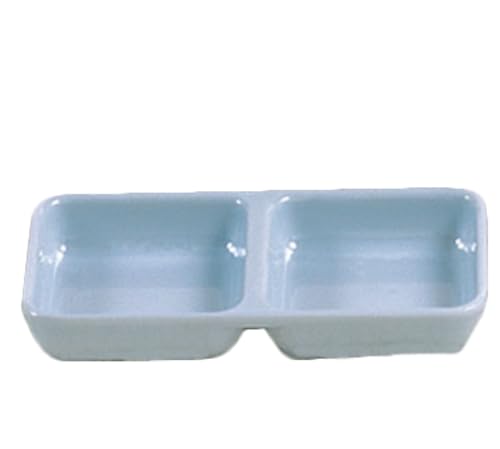 1902 Twin Sauce Dish, 4 oz., 6" x 3", 2-Wells, Rectangular, Break-Resistant, Dishwasher Safe, BPA Free, Melamine, Blue Jade, NSF, Pack of 12