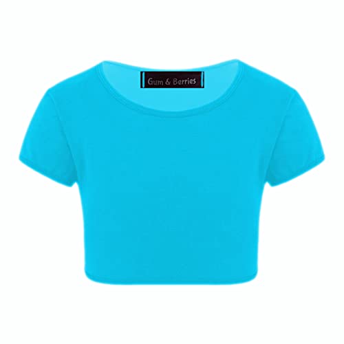 Image of Kids Girls Neon Fluorescent Plain Short Sleeve Crop Tops T-Shirt Tee Top Dance Wear Gymnastic Fancy Dress Age 3-14 Years