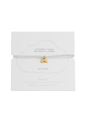Estella Bartlett 'Wonderful Things Are Going To Happen' Sienna Stretch Bracelet - Rainbow Charm Beaded Bracelet for Women - Silver Plated Jewellery Gift For Her (Gold & Silver Plated)