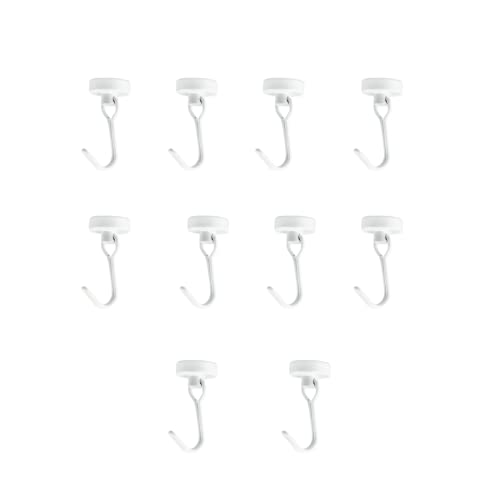 10Pack Magnetic Hooks Heavy Duty, Strong Swivel Magnet Hooks for Hanging, Magnetic Hooks with Storage Box for Grill, Cruise Cabins, Refrigerator, Classroom, Kitchen (8.5kg/19lb,White)