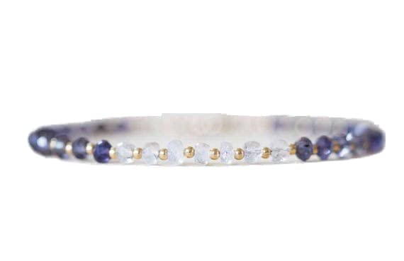 Bracelet iolite et pierre de lune mystique idée cadeau unisexe perles facettées de 3-3.5mm