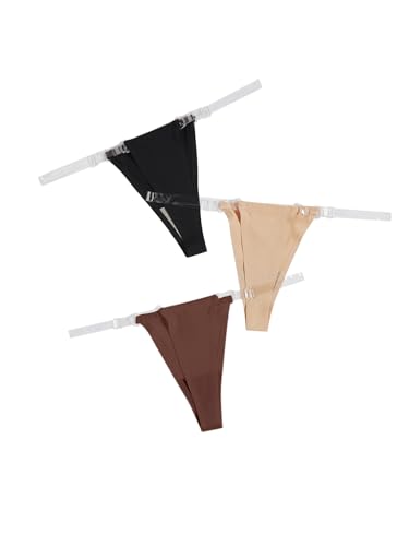 Image of GORGLITTER Women's G String Thongs Sexy 3 Pack No Show Invisible Clear Strap Underwear Low Rise Panties